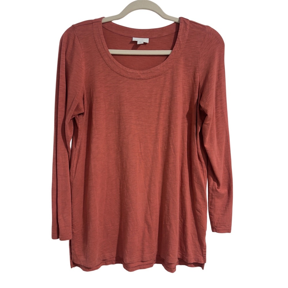 J. Jill Womens Small Petite Terracotta Orange Slub Knit Scoop Neck Long Sleeve T